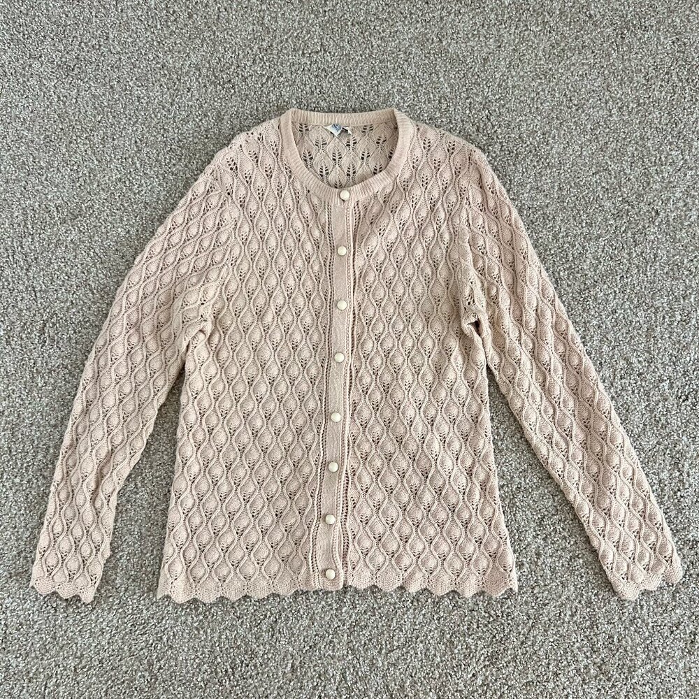 60s Wintuk Cream Cardigan Textured Knit Acrylic Cottagecore Vintage Size M